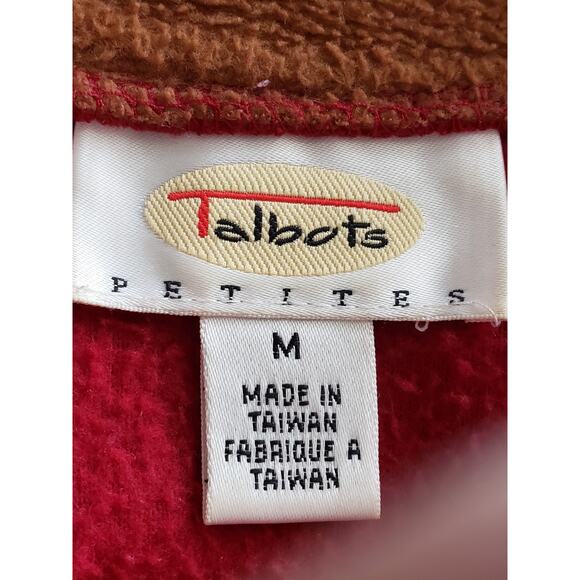 Talbots Fleece Jacket Womens Size Medium Maroon Leaves Collared Button Down Fall - Picture 3 of 4